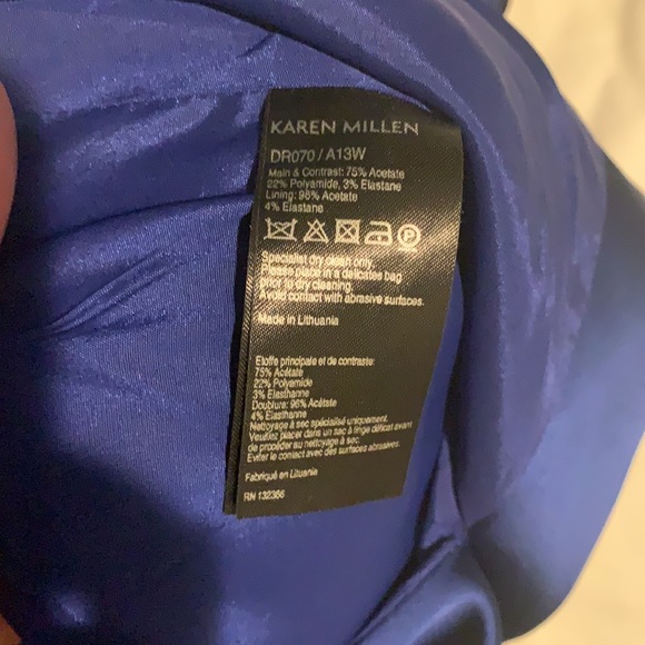 KAREN MILLEN size 10 stunning cobalt blue satin dress with detailing - Picture 9 of 9